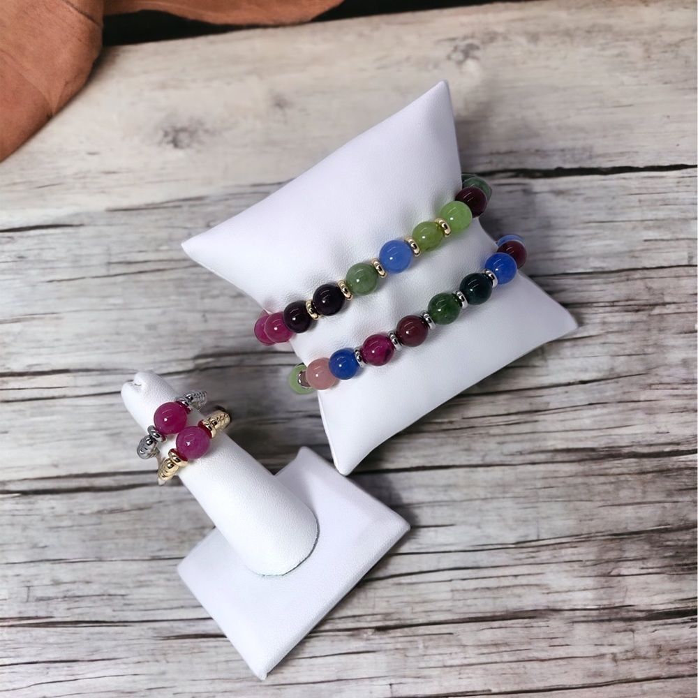 NWT Wool + Pepper Co. Tourmaline Beaded Bracelet & Ring Set with gold OR silver